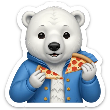 polar bear with pizza wearing coat sticker