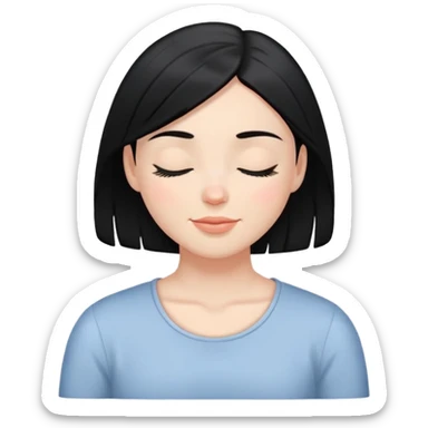 white girl with black hair, eyes closed, gentle smile, calm and serene sticker