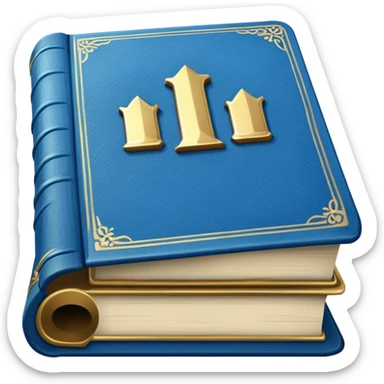 closed blue book with gold title sticker