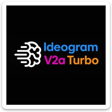 make a non gradient solid but colorful text of "Ideogram V2a Turbo", black background, add this logo too,  sticker