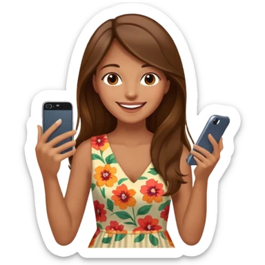 Woman long hair happy in dress using app on phone sticker