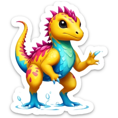 a colorful edgy cute vernid-fionbri-creature with splash patterns full body sticker