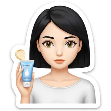 Girl with short hair Short shoulder-length black hair with face cream applied  sticker
