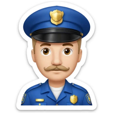 Male police officer wearing white cap, mustache, realistic portrait sticker