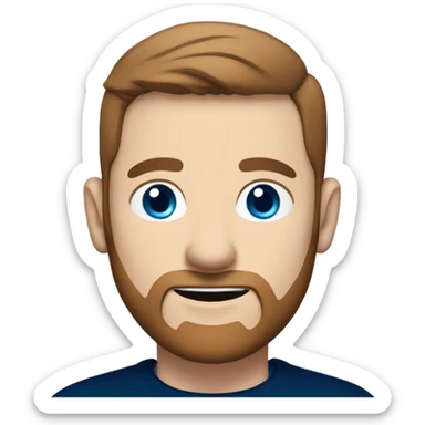 irish man blue eyes, brown short receding hair and short beard, wearing a smart navy blue jumper. sticker