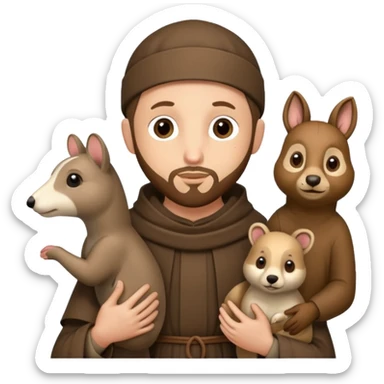 Saint Francis of Assisi cartoon modern type with animal to be used as an AI crfreation in HeyGen.com, please create a winter background sticker