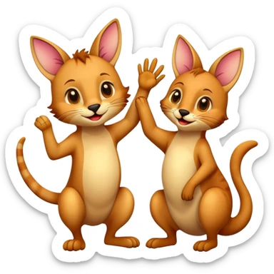 cat high fiving kangaroo  sticker