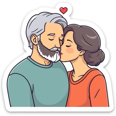 Grey haired bearded man and pretty brunette woman kissing  sticker