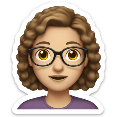 A lady with long brown hair white skin brown eyes with glasses sticker