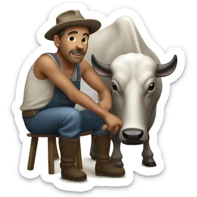 man milking buffalo sticker