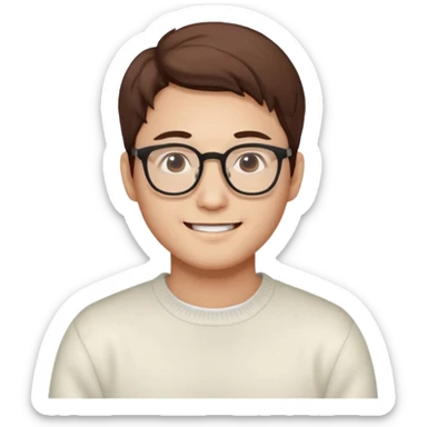 Korean 31-year-old male marketer / White sweater / Glasses / White face / Smiling expression / Brown hair sticker