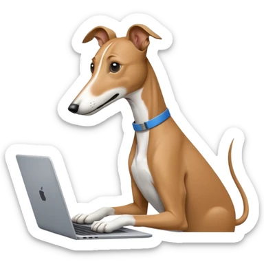 Greyhound with a laptop sticker