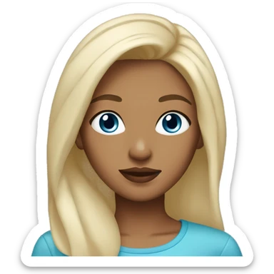 girl wth blonde hair, blue eyes,tan skin, darker eyebrows, and lipgloss sticker