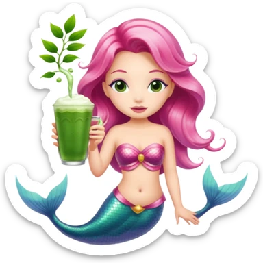 Pink mermaid drinking matcha  sticker