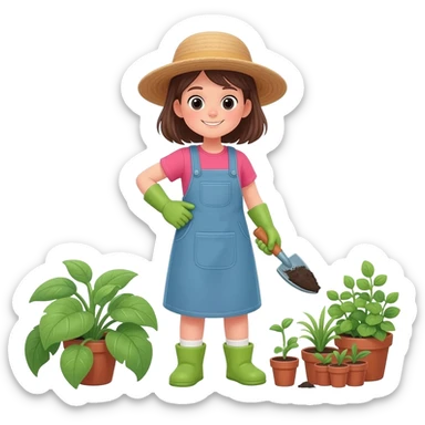 Girl gardening sticker