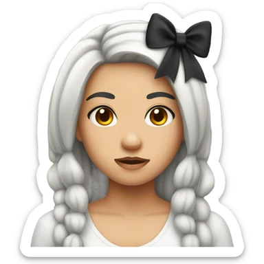 Girl with Black Hair that Looks mad with a bow in her hair sticker