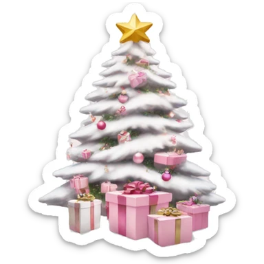 Light pink Christmas gifts under a white Christmas tree  sticker