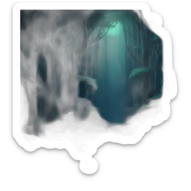 a deep dark forest bathed on a dim twilight light sticker
