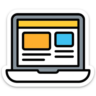 a laptop with a colorful website open on its screen, minimal style, icon style sticker