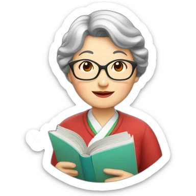 Older Chinese lady teacher held book standing sticker