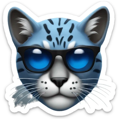 blue mean looking wildcat, with black sunglasses that are very dark sticker