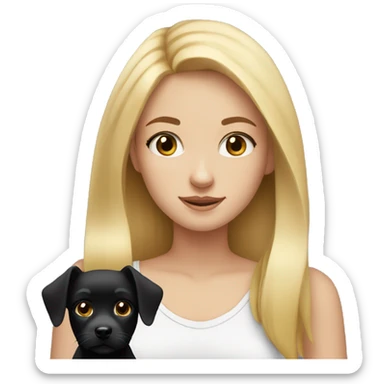 Blonde teenage girl with hazel eyes and a small black dog sticker