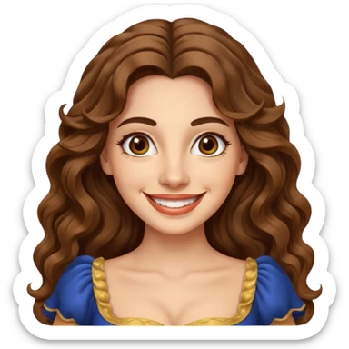 30 yr old italian woman, long brown wavy hair, big brown eyes, huge smile, fancy dress, no bangs,  sticker
