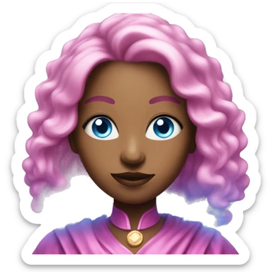 magical diva with pink andromedan skin long hair and blue eyes glowing third eye sticker