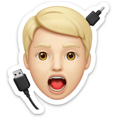 Mouth open wide with audio cable stuffed inside. sticker