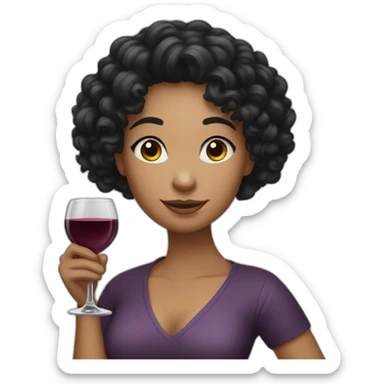 Black hair curly white girl with wine sticker