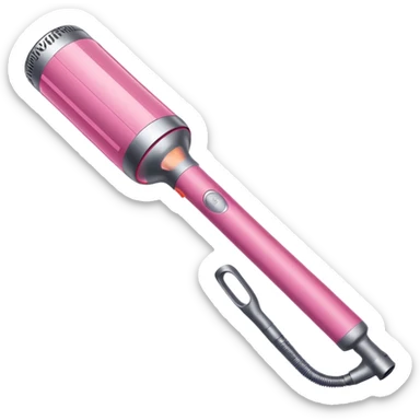 Pink Dyson Airwrap styling wand, long cylindrical barrel with rounded curling attachment, glossy pink body, silver accents, realistic sticker