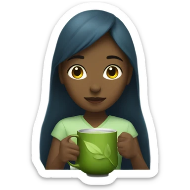 a girl having a matcha tea in the forest sticker