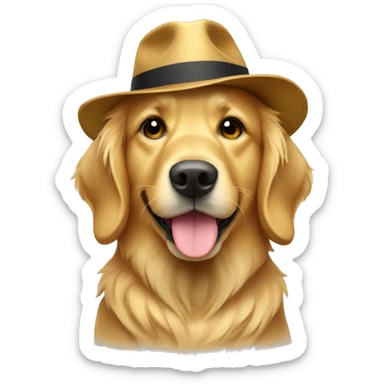 Golden retriever with hat sticker