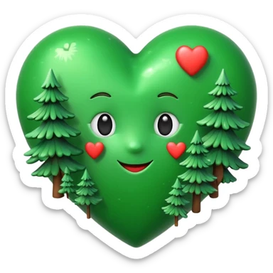 a big green heart emoji inscribed on it "I love you Candy"  with small pine trees behind it sticker