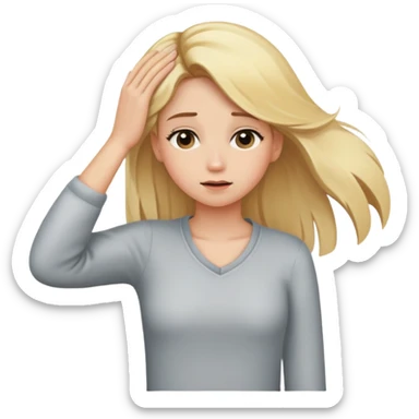 A blonde girl is embarrassed and adjusts her hair with one hand behind her back. sticker