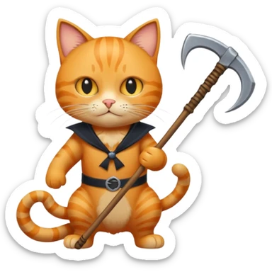 a heroic cat holding a scythe, with a shadowy death figure behind sticker