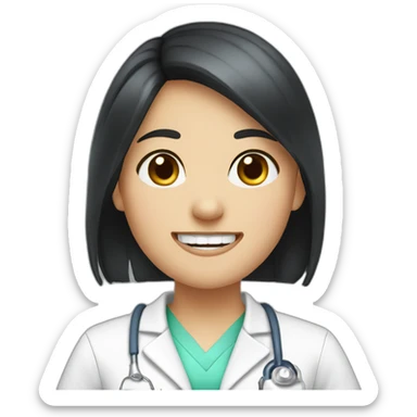 Dentist-girl-eyesmile-black middle straight hair-teeth with brackets sticker