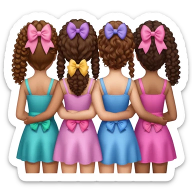 5 besties side by side from behind 2 girls with curly hair and the rest straight hair with bows in their hair sticker