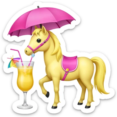 yellow pony drinking cocktail sticker