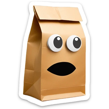 Paper lunch Bag on head with cut out eyes sticker