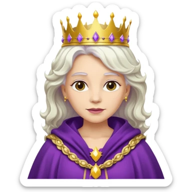 Queen with wavy white hair – golden crown, purple robe sticker