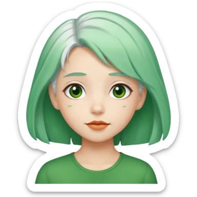 girl with green hair clip, white hair. sticker