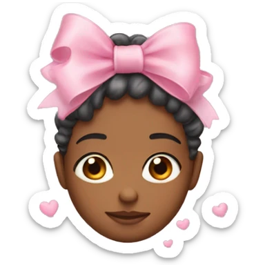 a 🥺 emoji with bow and small pink hearts on head  sticker