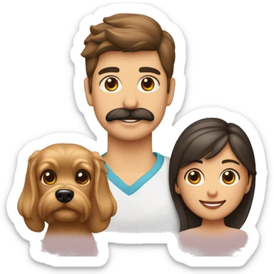 Familia de 3 personas joven con bigote adolescente y mujer adolescente un perro yorkshire sticker