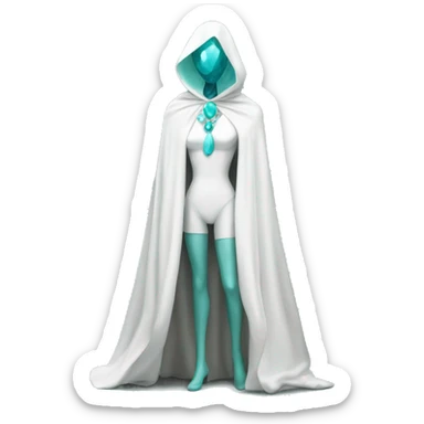faceless mannequin flapping aquamarine gemstone white cape sticker