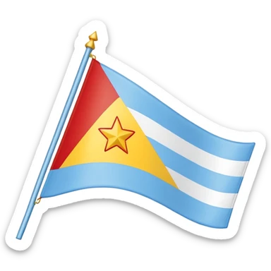 orizontal flag: light blue on top (large), thin white stripe in the middle, thin red stripe at the bottom. three yellow stars in a triangle at the top-left. sticker