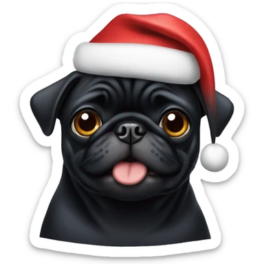 black pug wearing santa hat sticker
