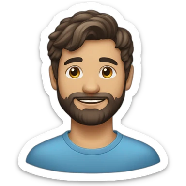 Un jeune homme blancavec une barbe légèrement fournie, des cheveux très courts bruns et un regard confiant sticker