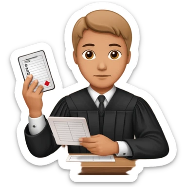 a judge at a table handing over a score card, simple, no text on card sticker