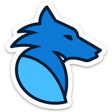 Reimagine the Overwolf logo in a minimalistic style using only dark blue and light blue colors. The wolf head should be stylized with clean, simple lines, prioritizing clarity, recognizability, and consistency with other icons. The background should be fully transparent. sticker